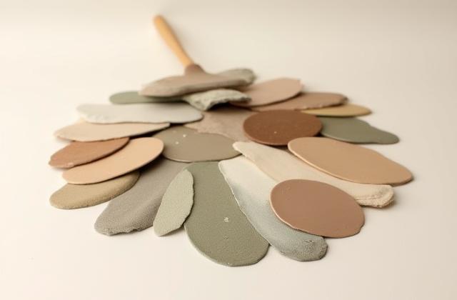 Verschiedene Glasurproben in Erdtönen, glänzend und matt.